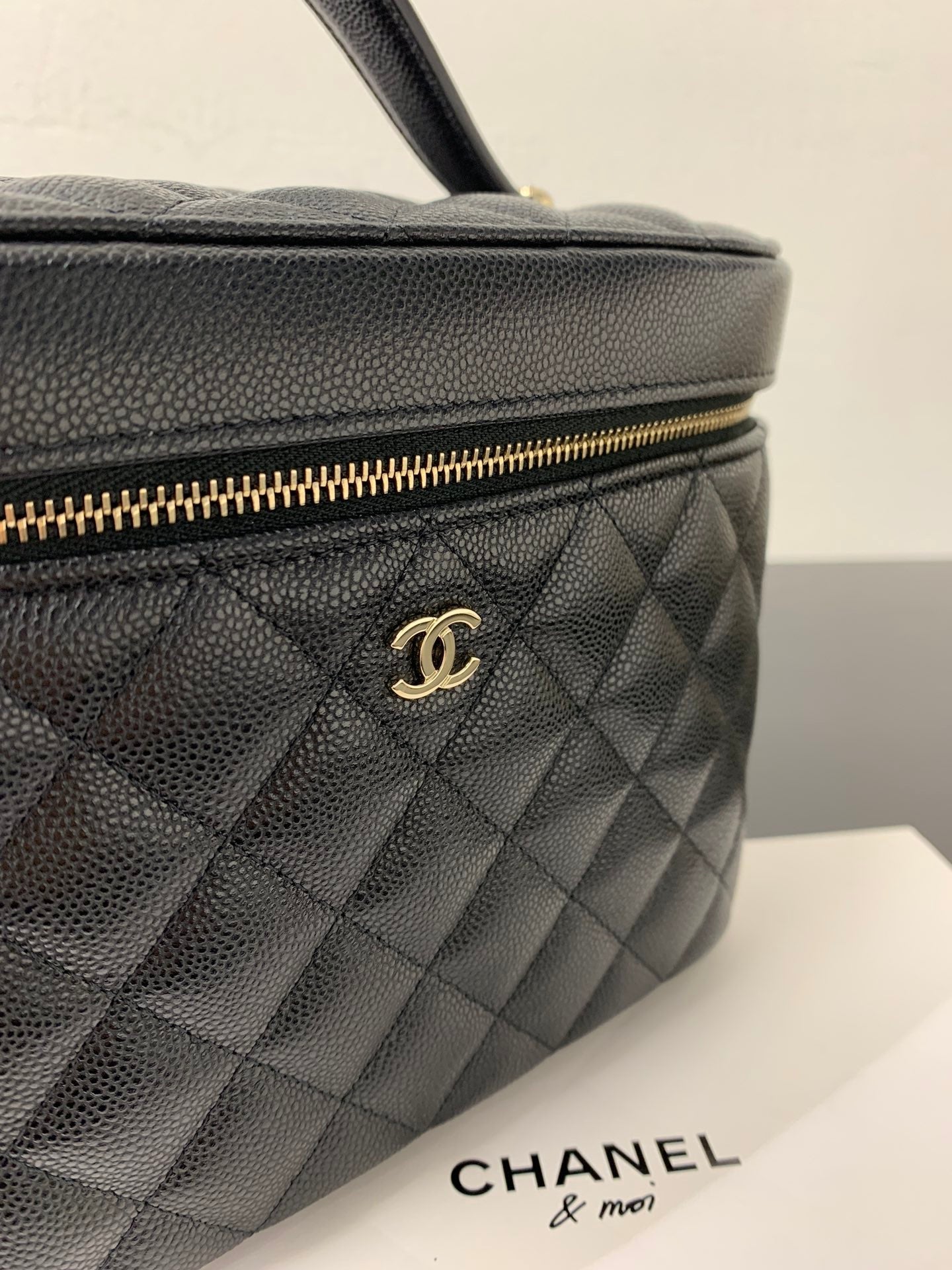 Chanel 2026 Vanity Pouch 21cm Black Caviar Quilted