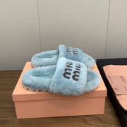 Miu Slippers Light Blue Pure Wool