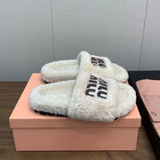 Miu Slippers Retro White With Brown Lettering Pure Wool