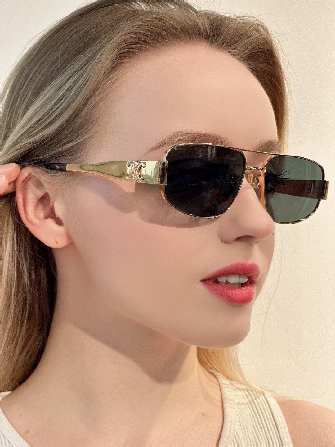 TRIOMPHE SUNGLASS 512997 IN GOLD METAL BLUE LENSES