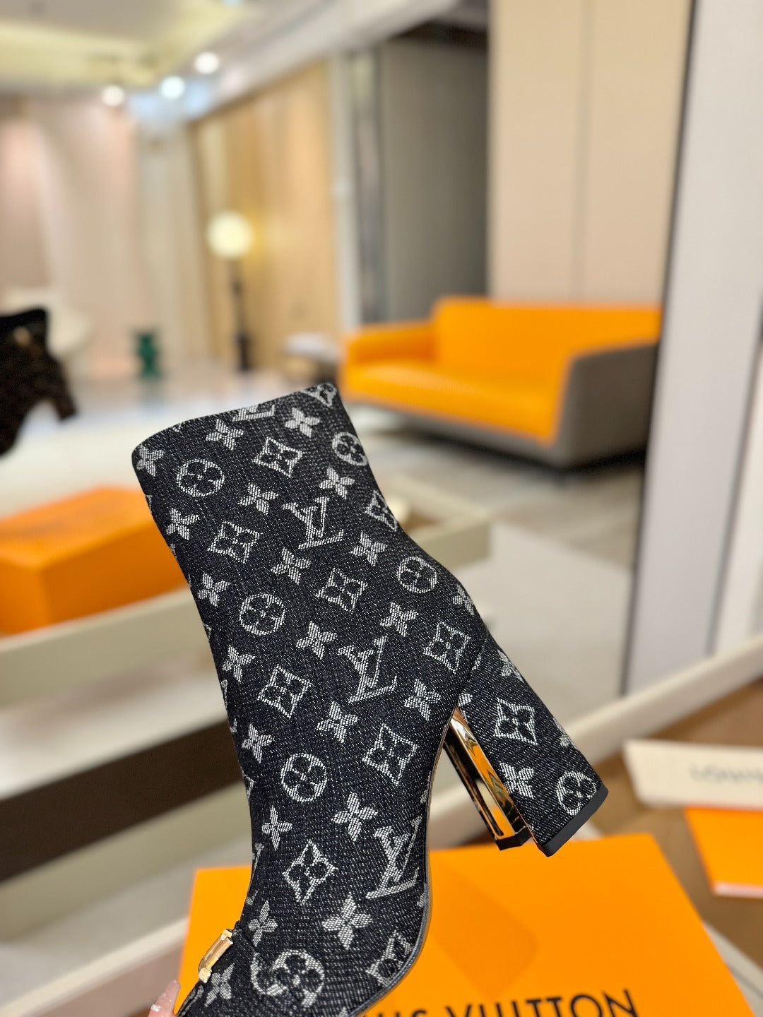 LV Ankle Boots 90 Monogram Black Denim 573712