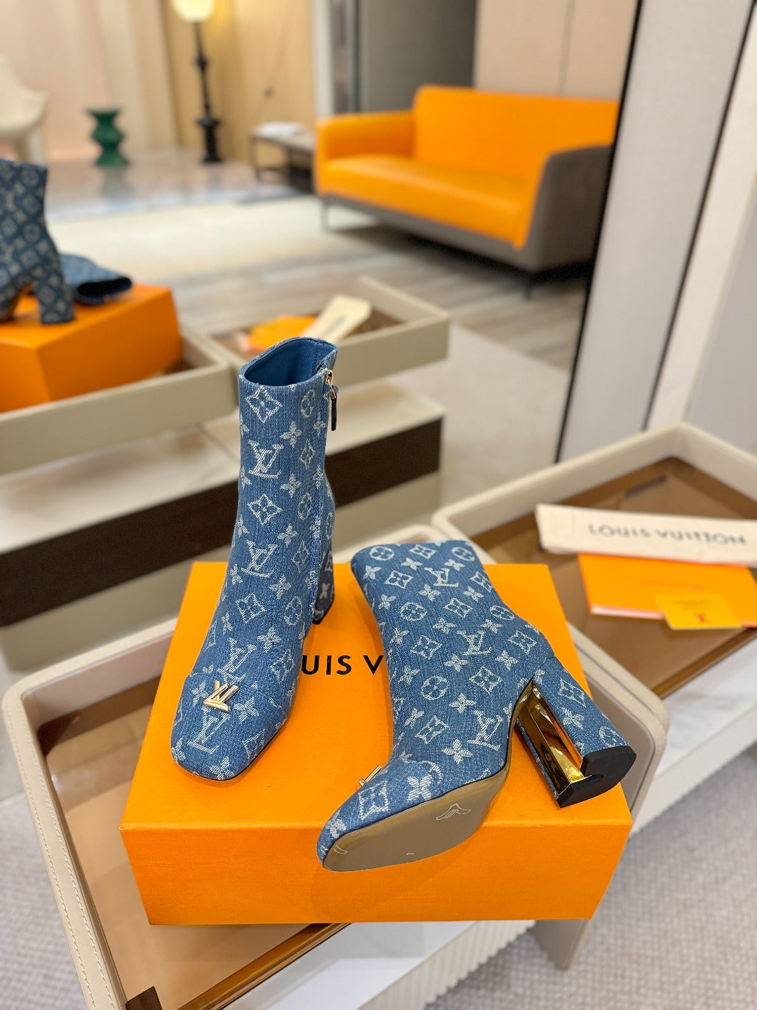 LV Ankle Boots 90 Monogram Blue Denim 573713