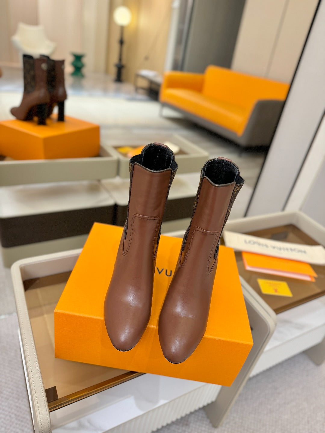 LV 25 Runway Ankle Boots 95 Brown Monogram Brown Calfskin 573859