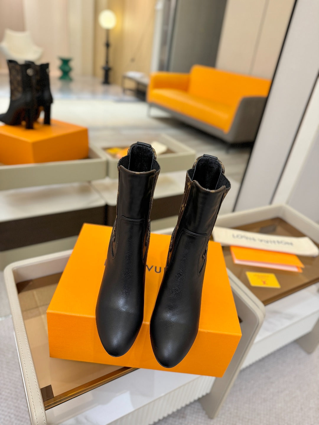 LV 25 Runway Ankle Boots 95 Black Monogram Brown Calfskin 573861