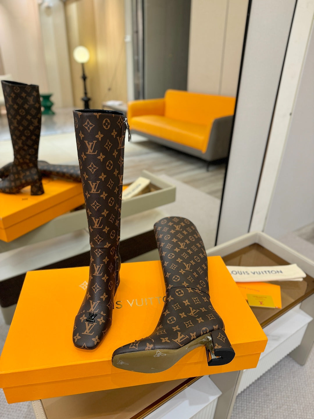 LV  High Boots 55 Monogram Brown Sheepskin 573730