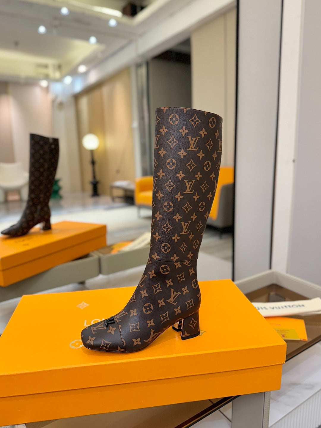 LV  High Boots 55 Monogram Brown Sheepskin 573730