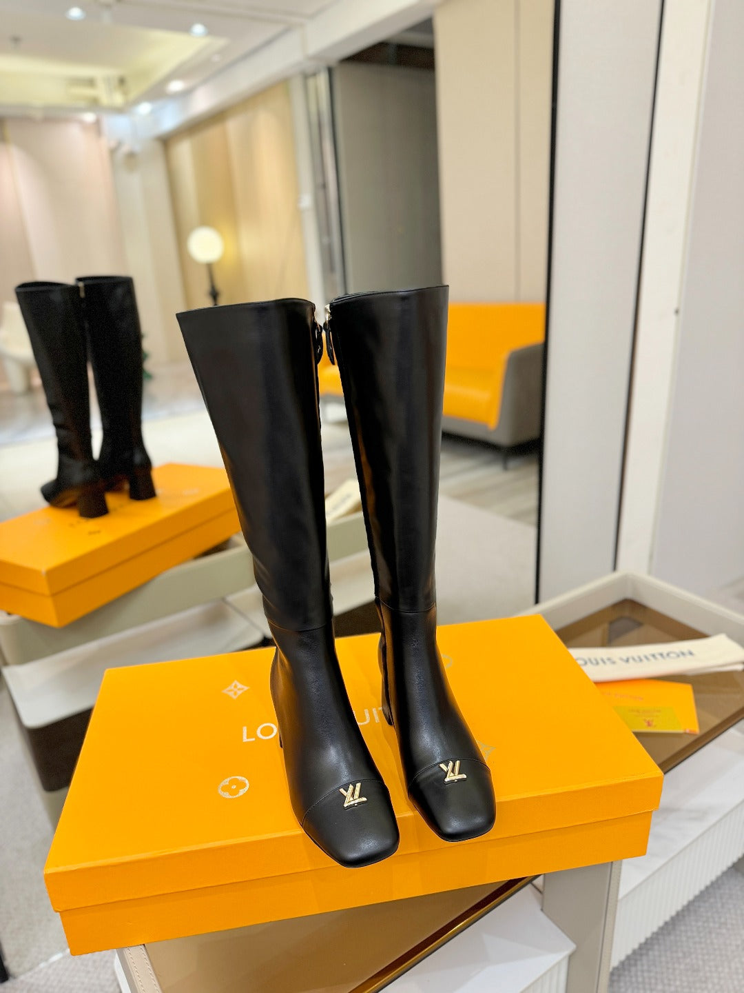 LV  High Boots 55 Black Sheepskin 573731