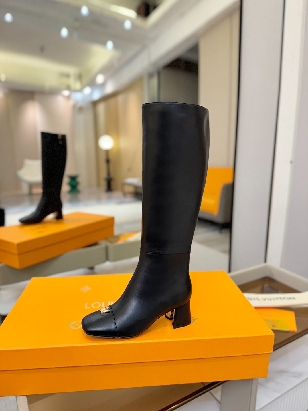 LV  High Boots 55 Black Sheepskin 573731