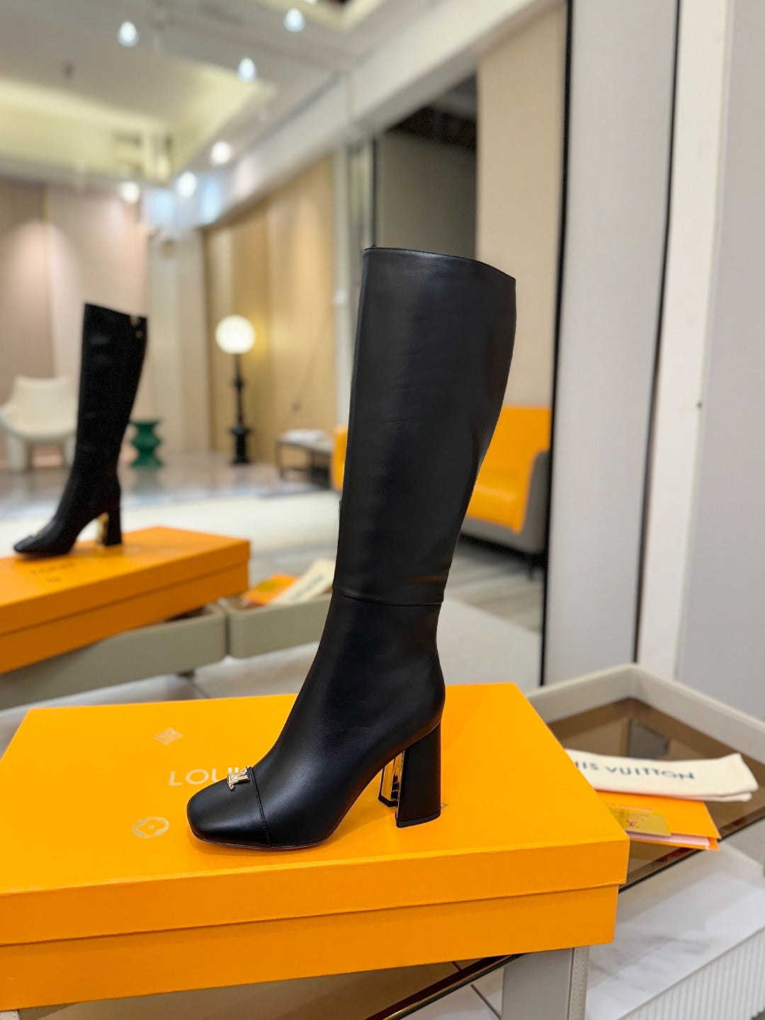 LV  High Boots 85 Black Sheepskin 573732