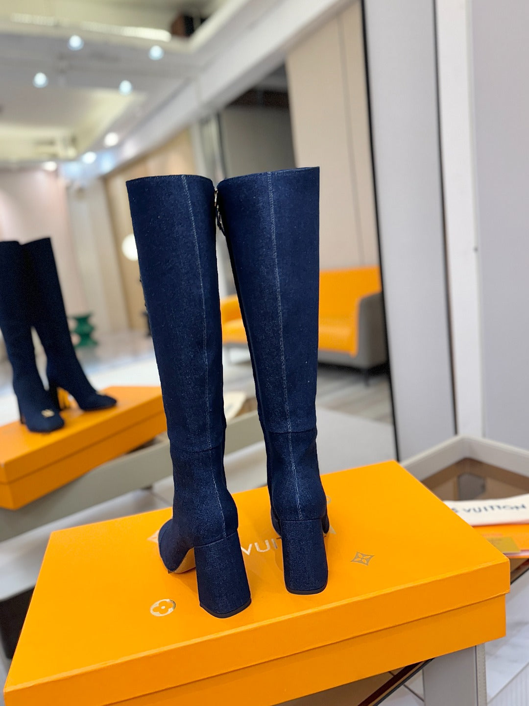 LV  High Boots 85 Dark Blue Denim 573733