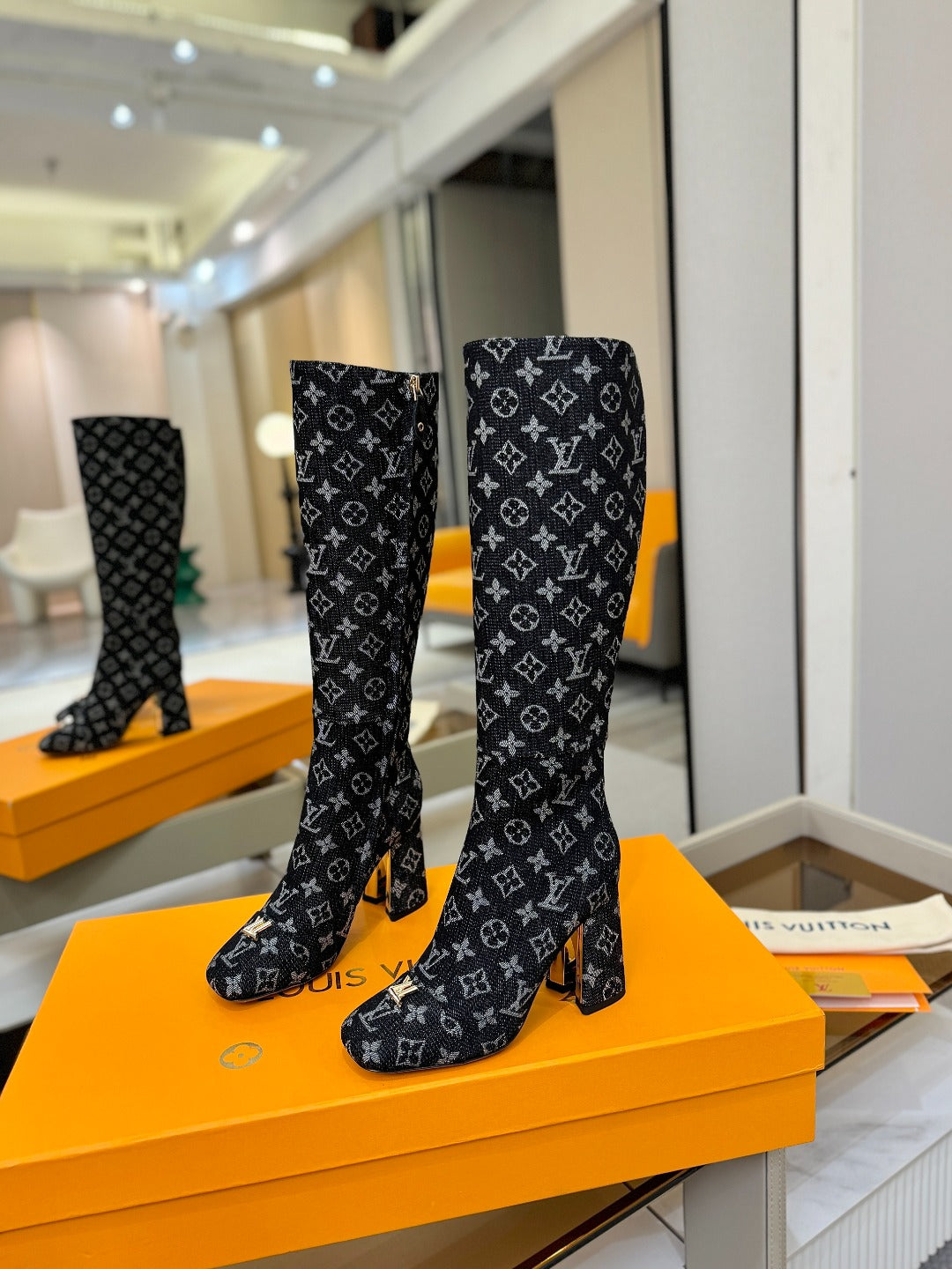 LV  High Boots 85 Monogram Black Denim 573734