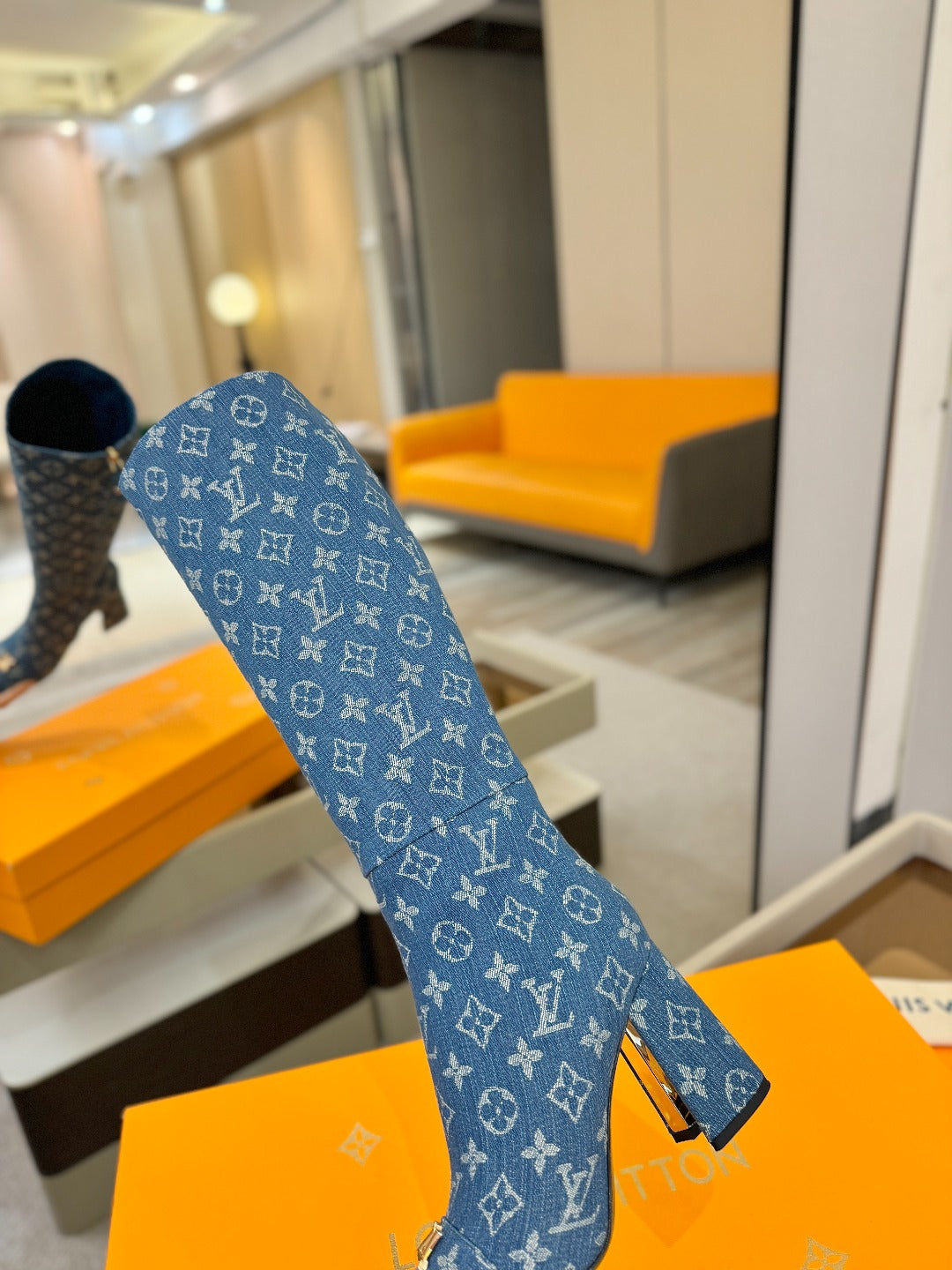 LV  High Boots 85 Monogram Blue Denim 573735