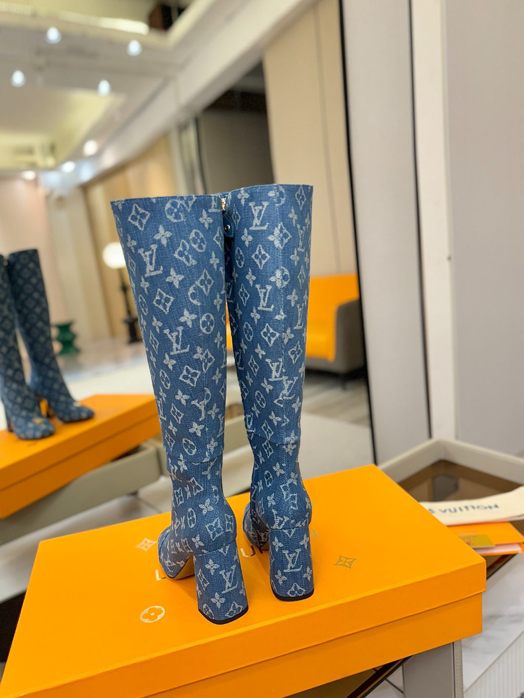 LV  High Boots 85 Monogram Blue Denim 573735