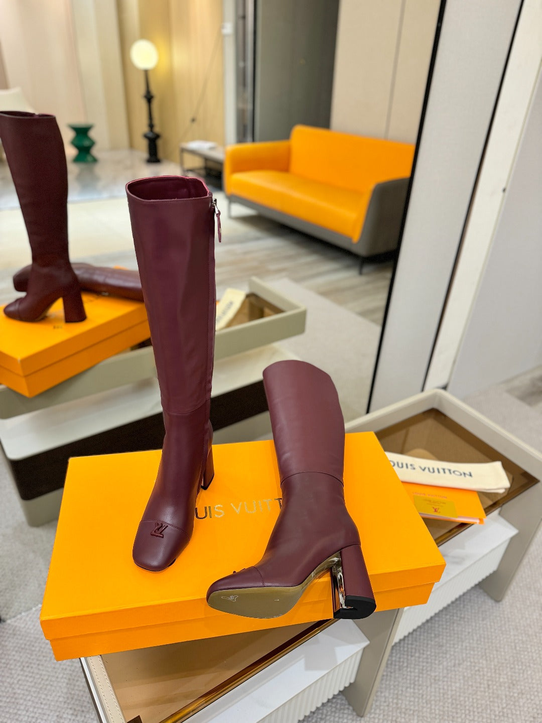 LV  High Boots 85 Burgundy Sheepskin 573737