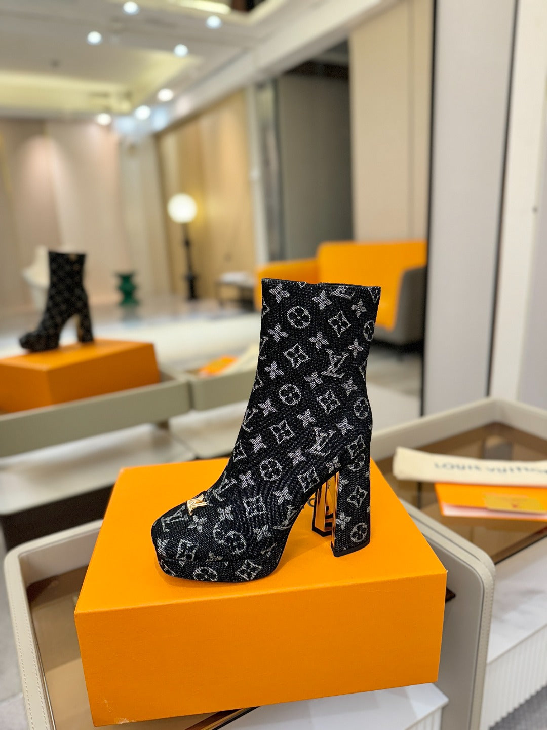 LV Ankle Boots 110 Monogram Black Denim 573719