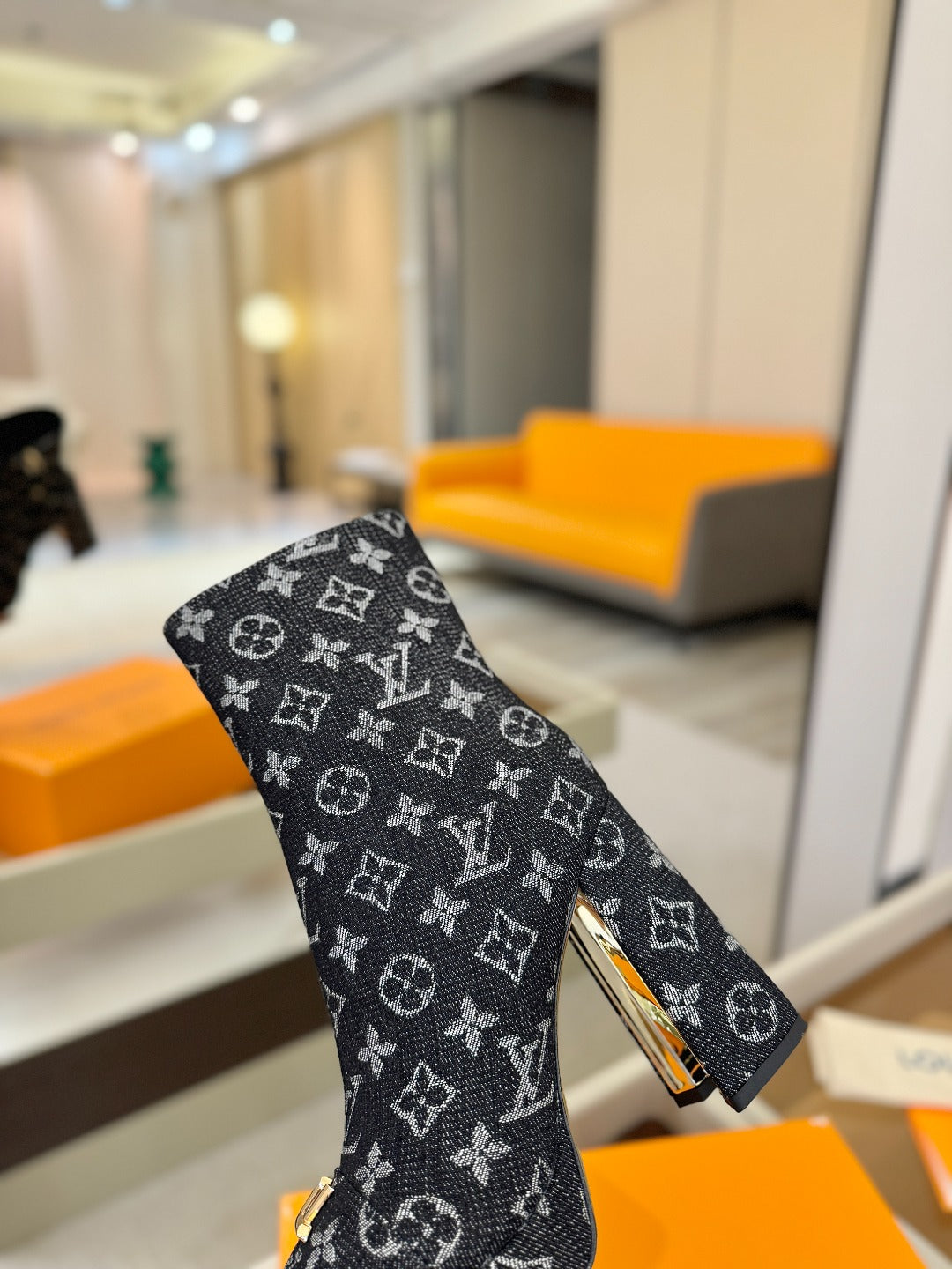 LV Ankle Boots 110 Monogram Black Denim 573719