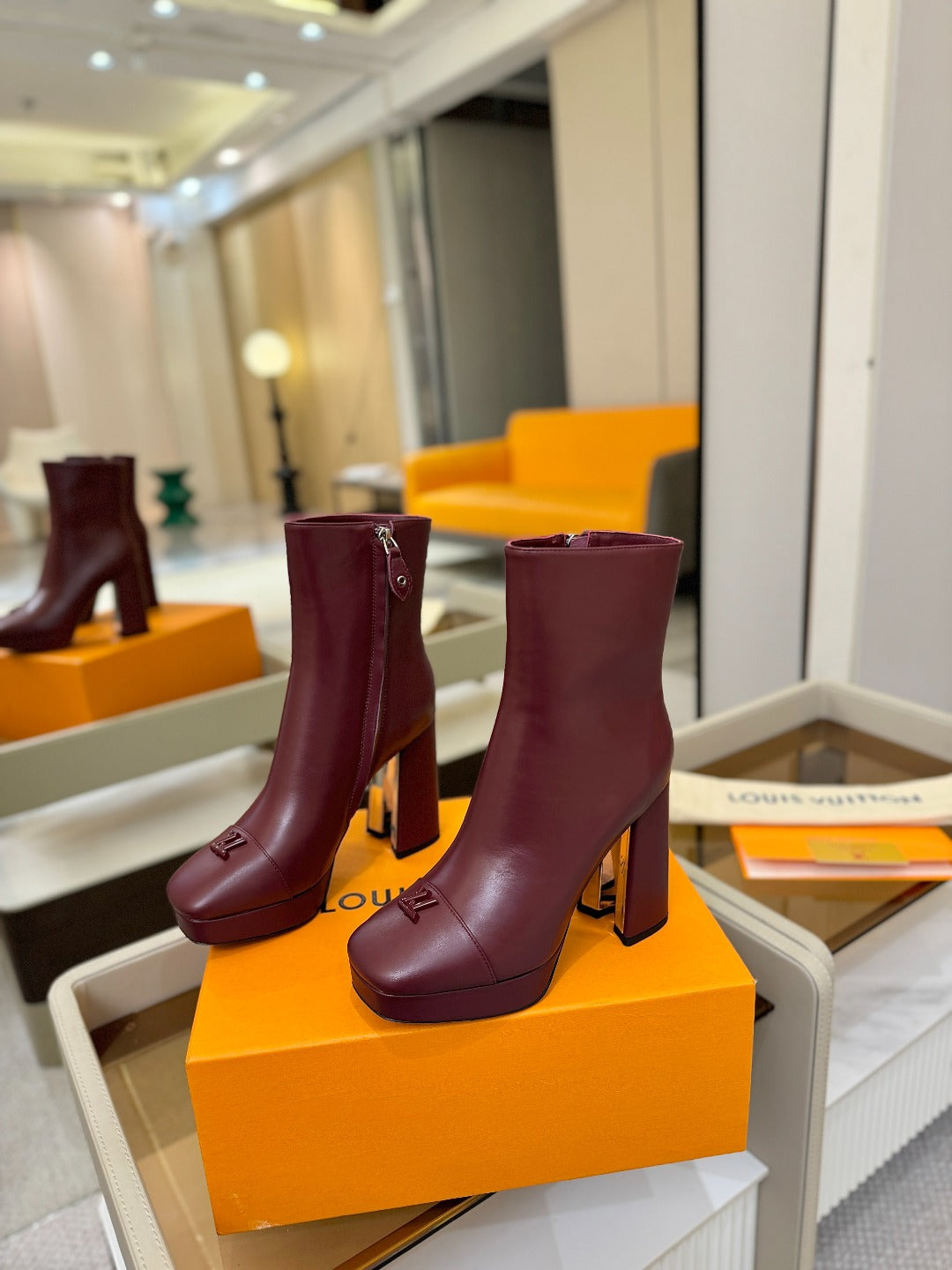 LV Ankle Boots 110 Burgundy Sheepskin 573724