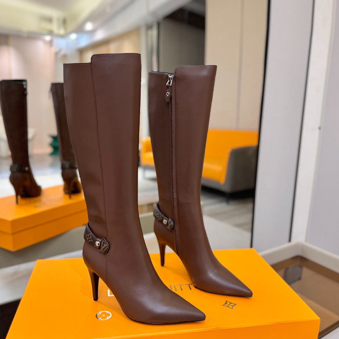 LV 25 Long Boots 90 Brown Calfskin 573876