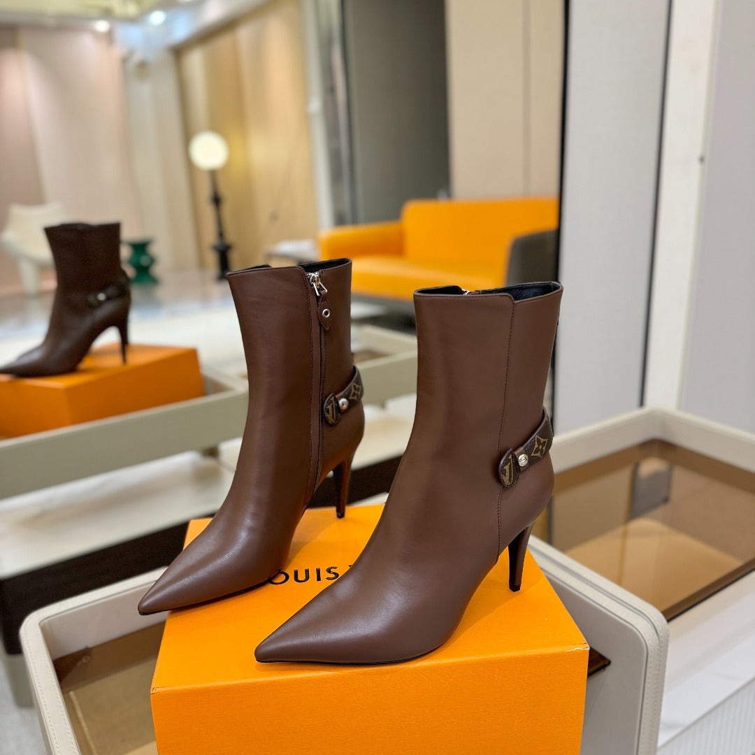 LV 25 Runway Ankle Boots 90 Brown Calfskin 573864