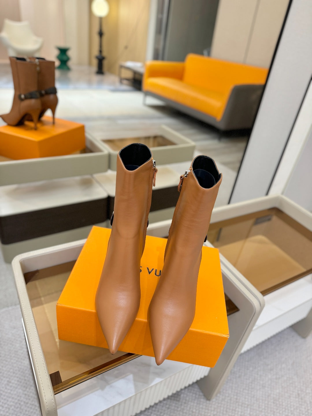 LV 25 Runway Ankle Boots 90 Camel Brown Calfskin 573865