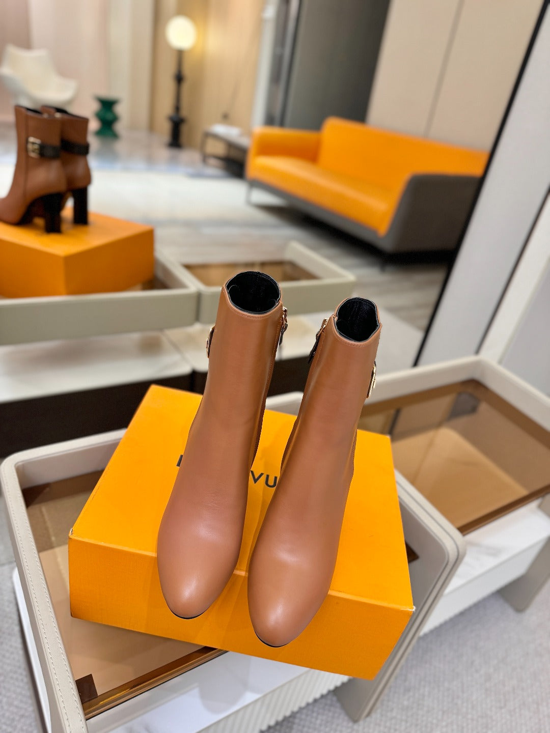 LV 25 Runway Ankle Boots 100 Light Brown Calfskin Mix Belt  573870