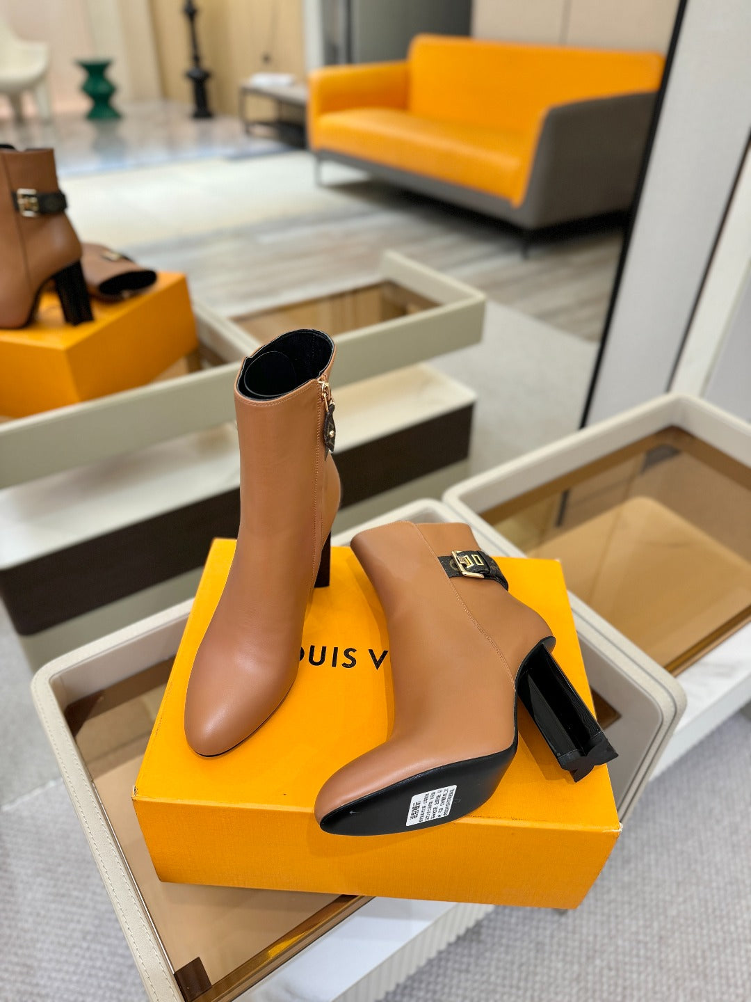 LV 25 Runway Ankle Boots 100 Light Brown Calfskin Mix Belt  573870