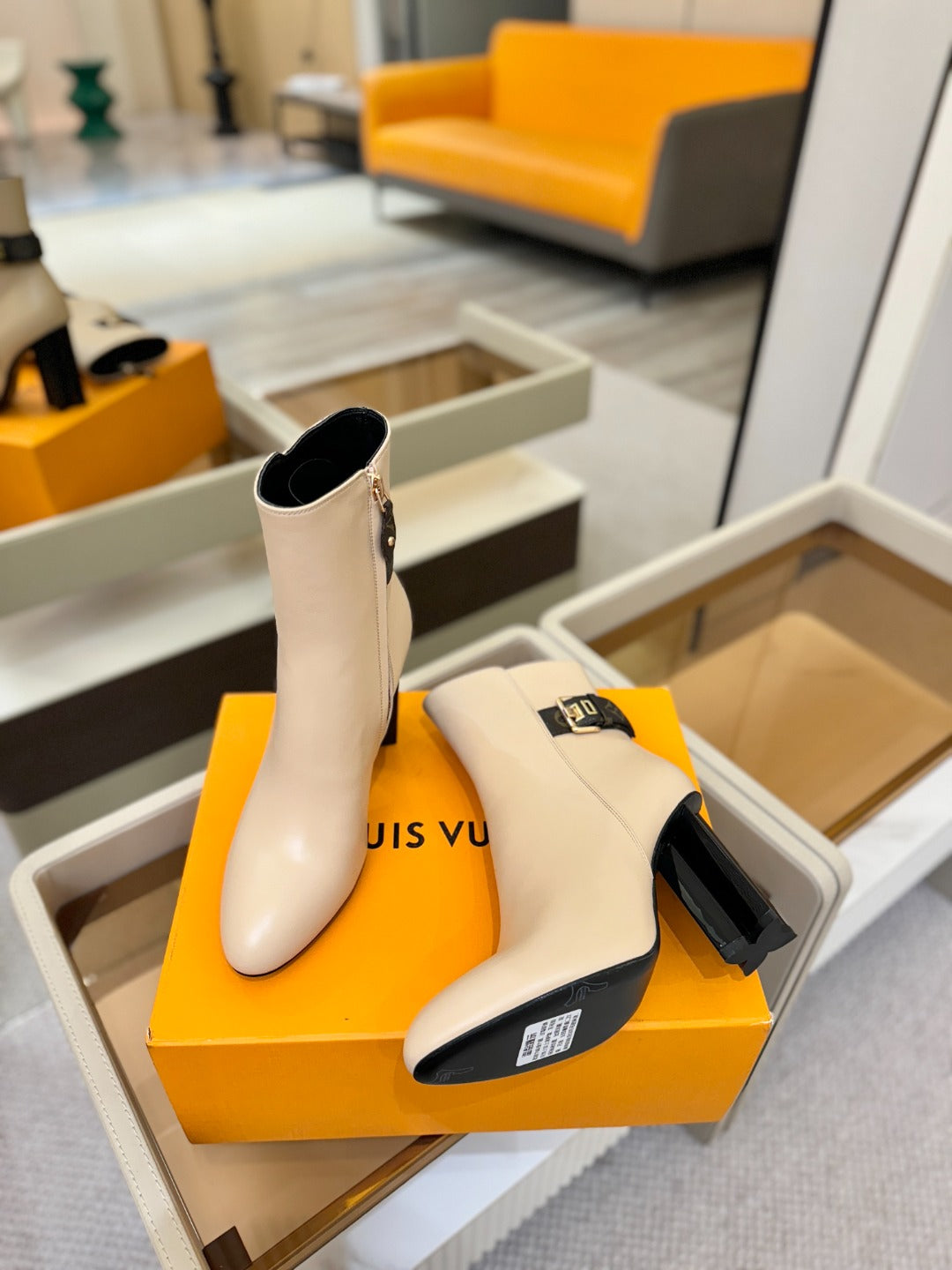 LV 25 Runway Ankle Boots 100 Beige Calfskin Mix Belt 573871