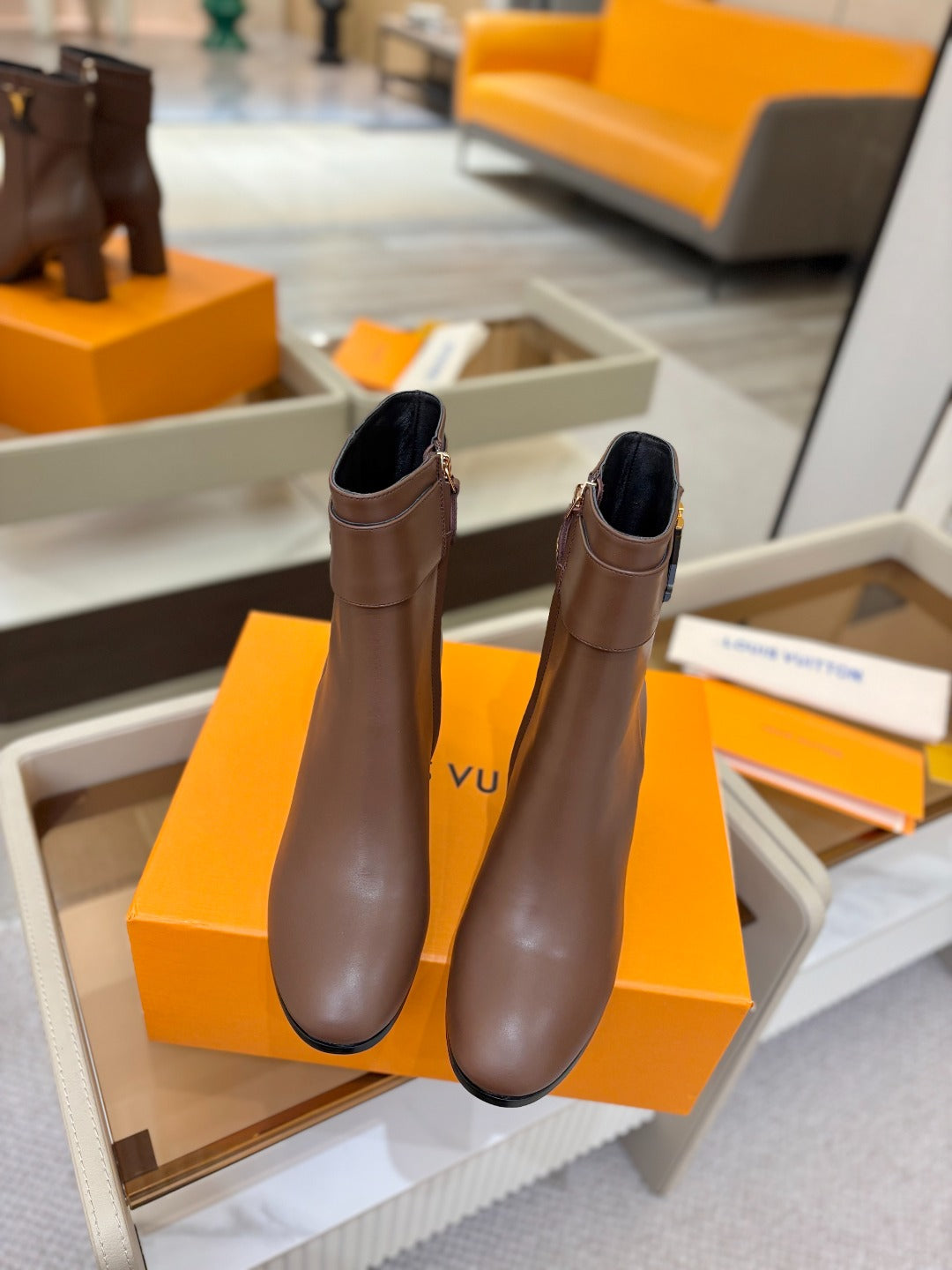LV Ankle Boots 75 Dark Brown Sheepskin 573728