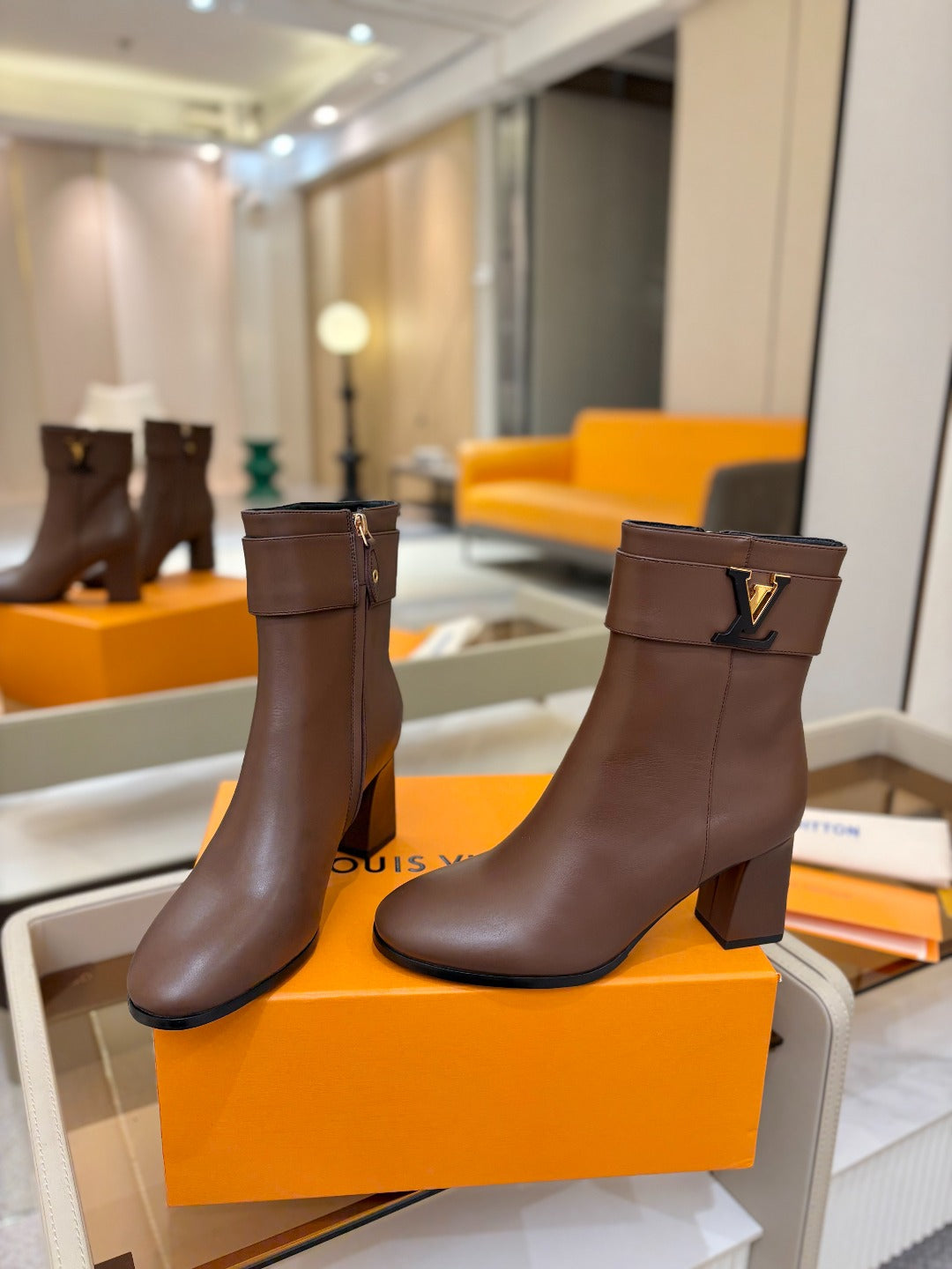 LV Ankle Boots 75 Dark Brown Sheepskin 573728