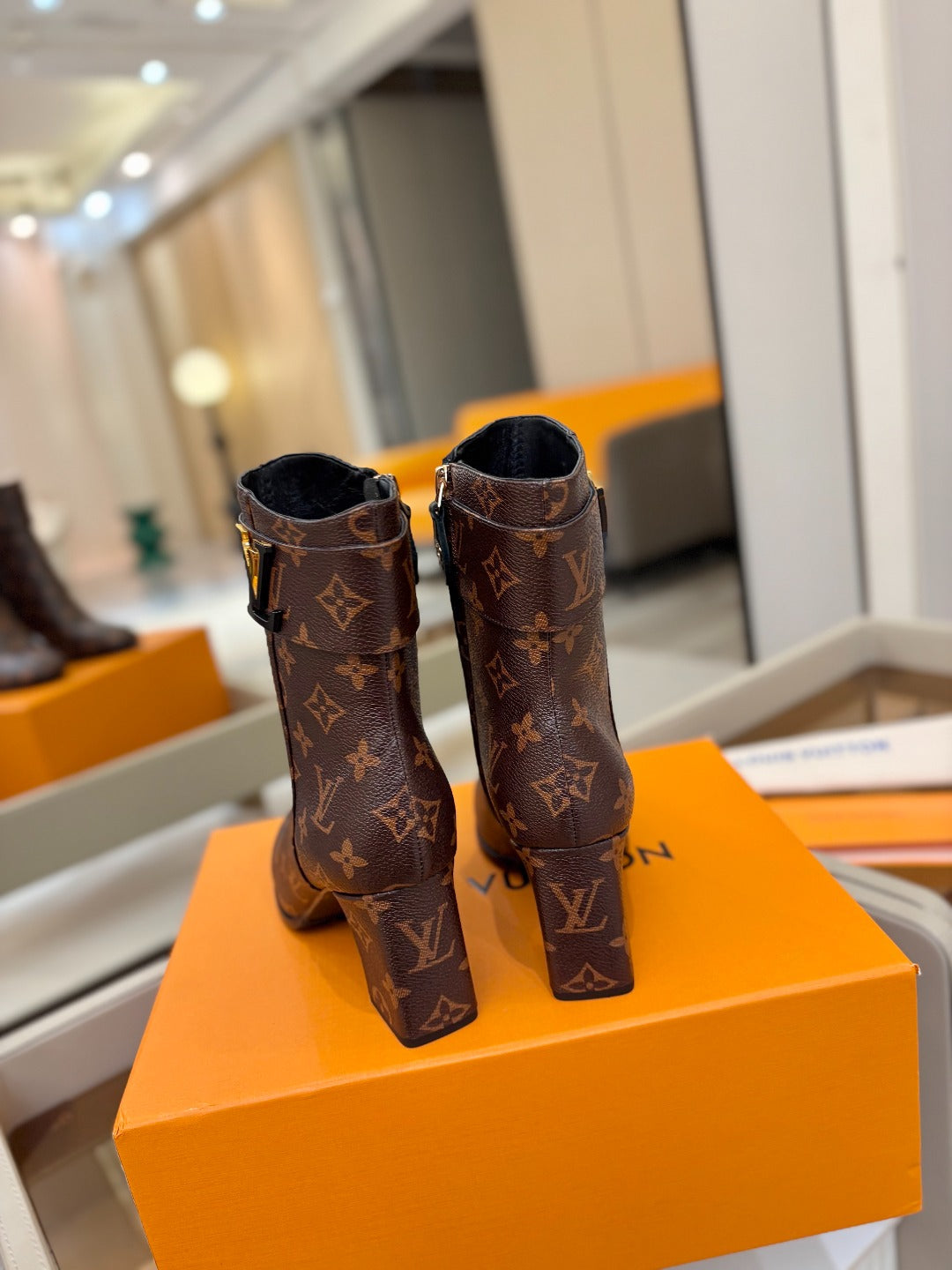 LV Ankle Boots 75 Monogram Brown Sheepskin 573729