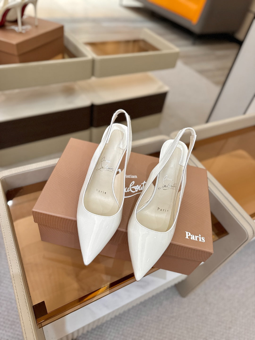 Christian Louboutin 2026 Slingback 100mm White Patent Leather 800268