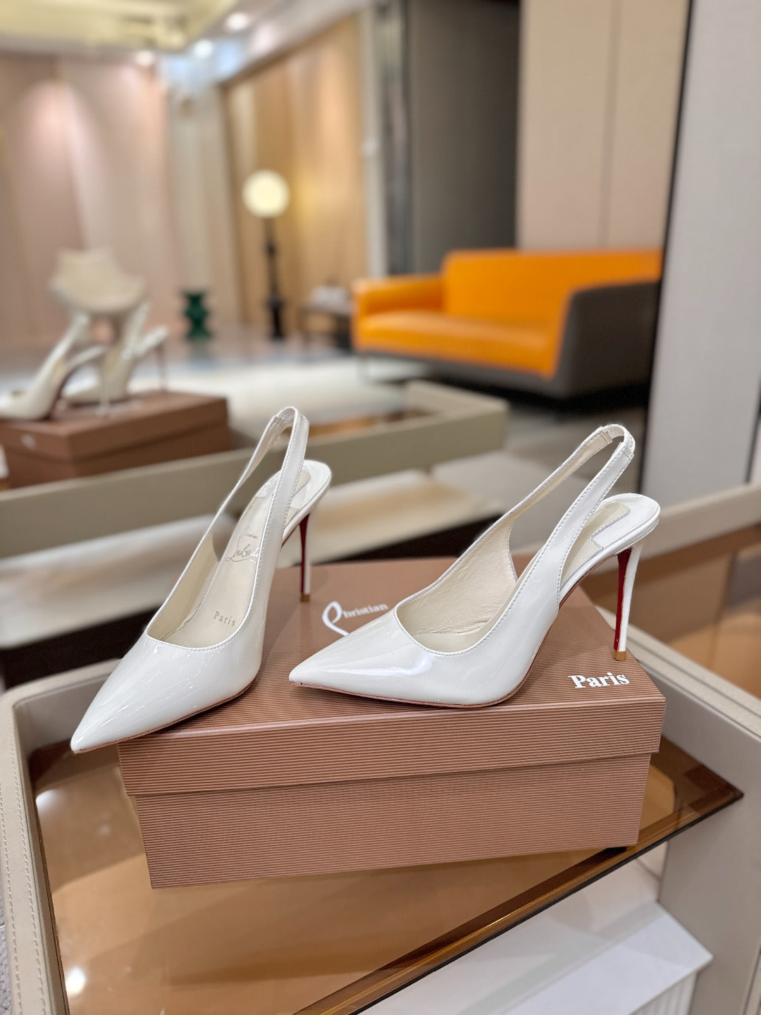 Christian Louboutin 2026 Slingback 100mm White Patent Leather 800268