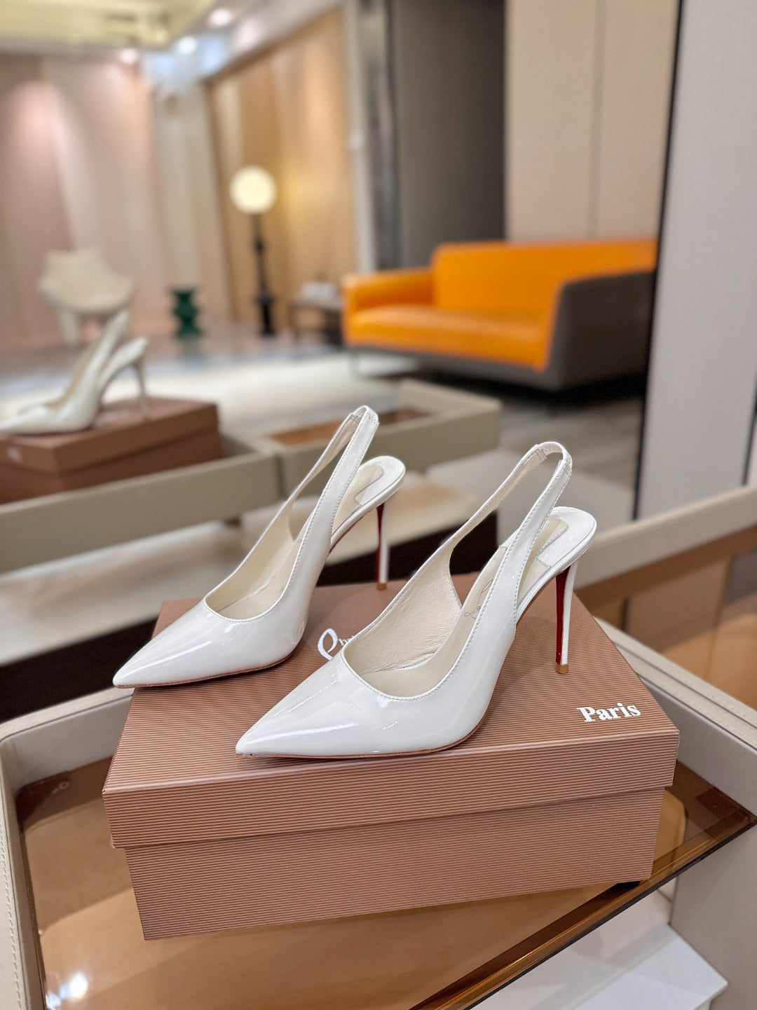 Christian Louboutin 2026 Slingback 100mm White Patent Leather 800268