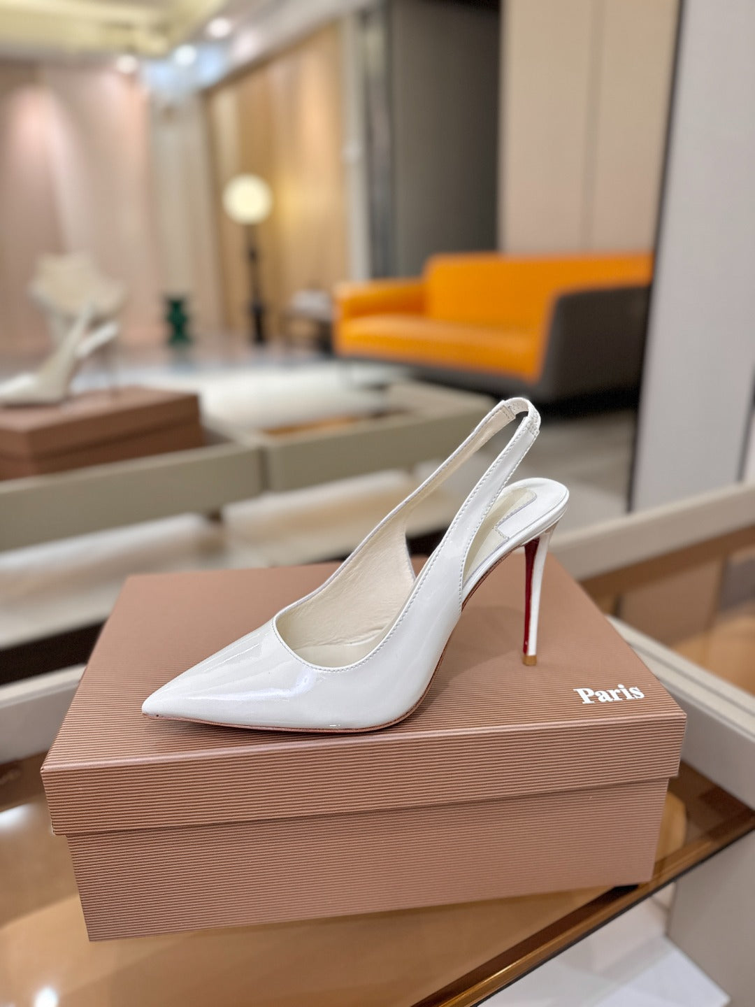 Christian Louboutin 2026 Slingback 100mm White Patent Leather 800268