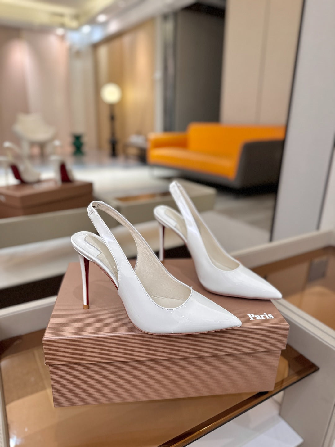 Christian Louboutin 2026 Slingback 100mm White Patent Leather 800268