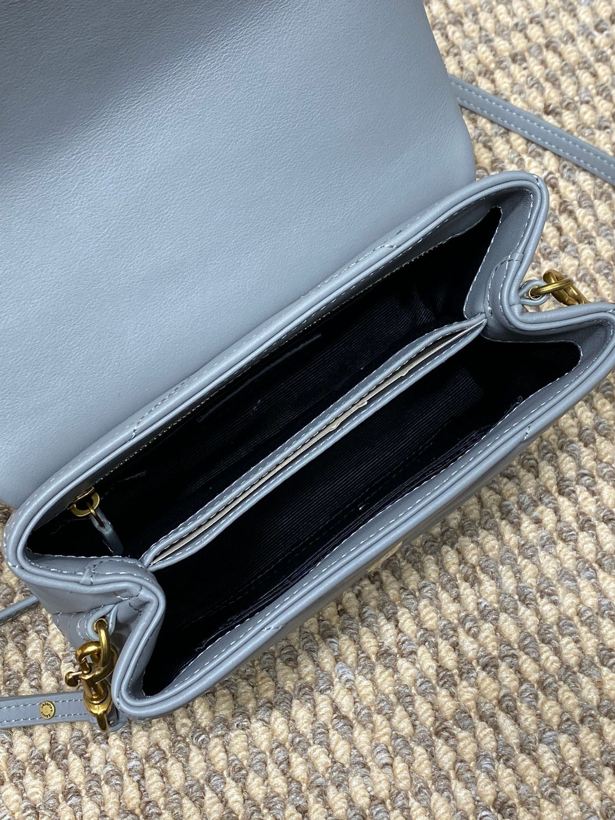 LOULOU MINI BAG 20 IN ASH BLUE QUILTED LAMBSKIN GOLD HARDWARE