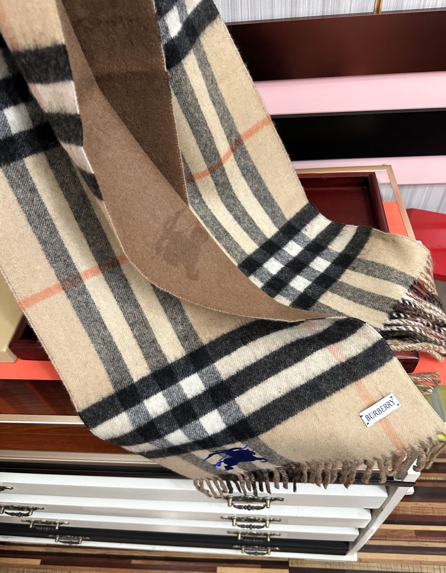 BBR Double-Sided Scarf 160CM Beige Cashmere 292959