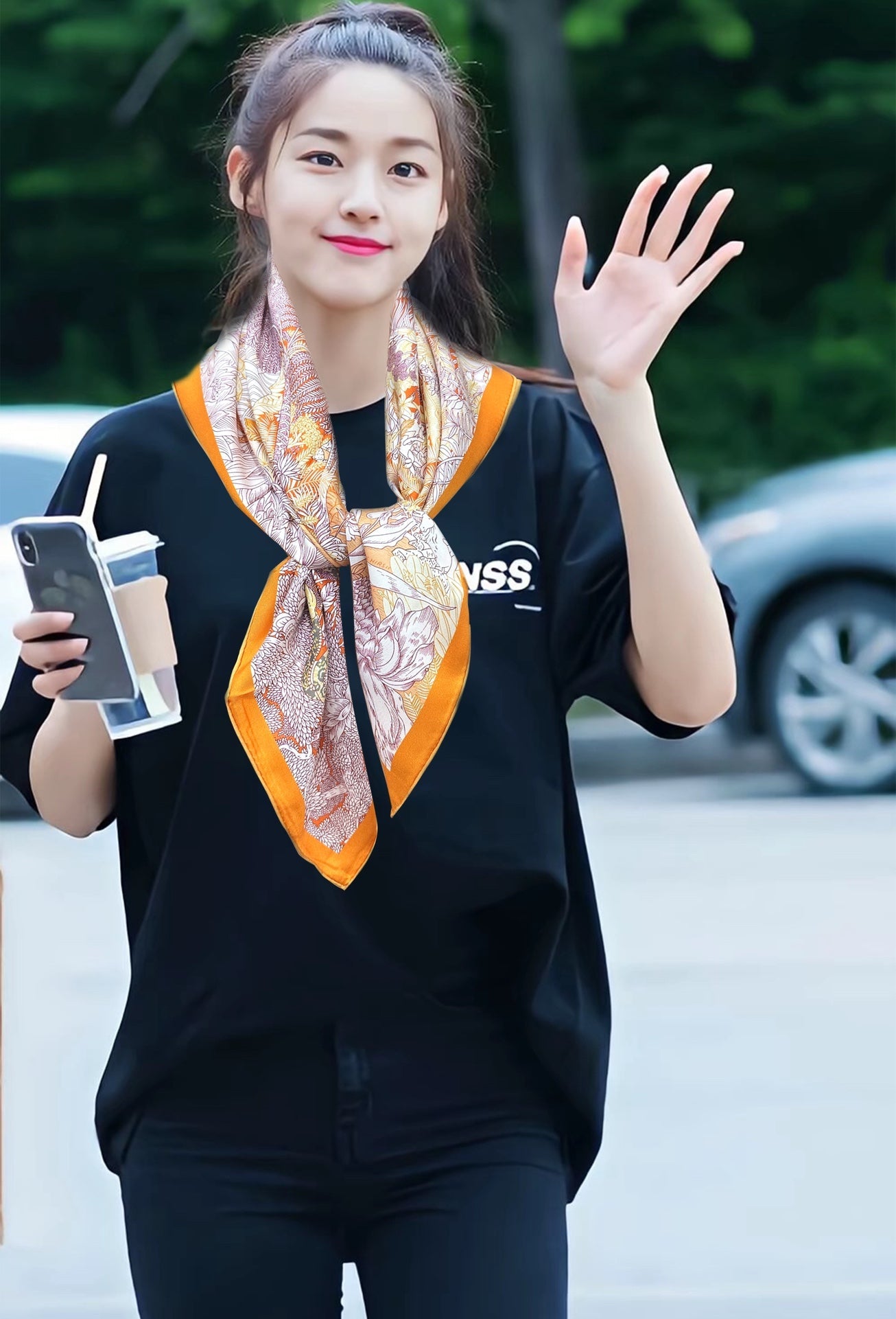 HM 25s Scarf 90cm Orange Light Pink Cashmere Silk 965568