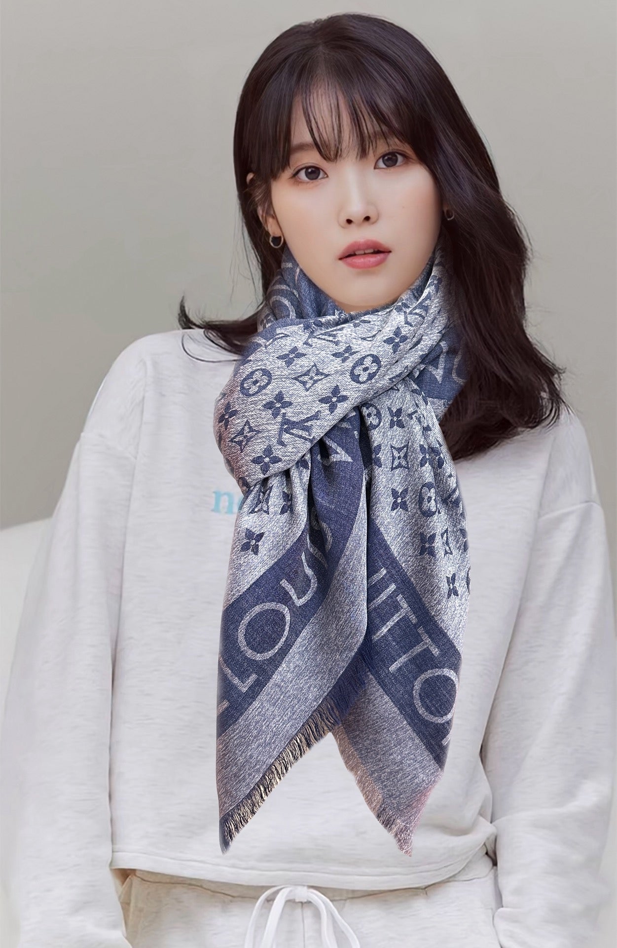 LV  Long Scarf 140cm Navy Blue Cashmere 967311