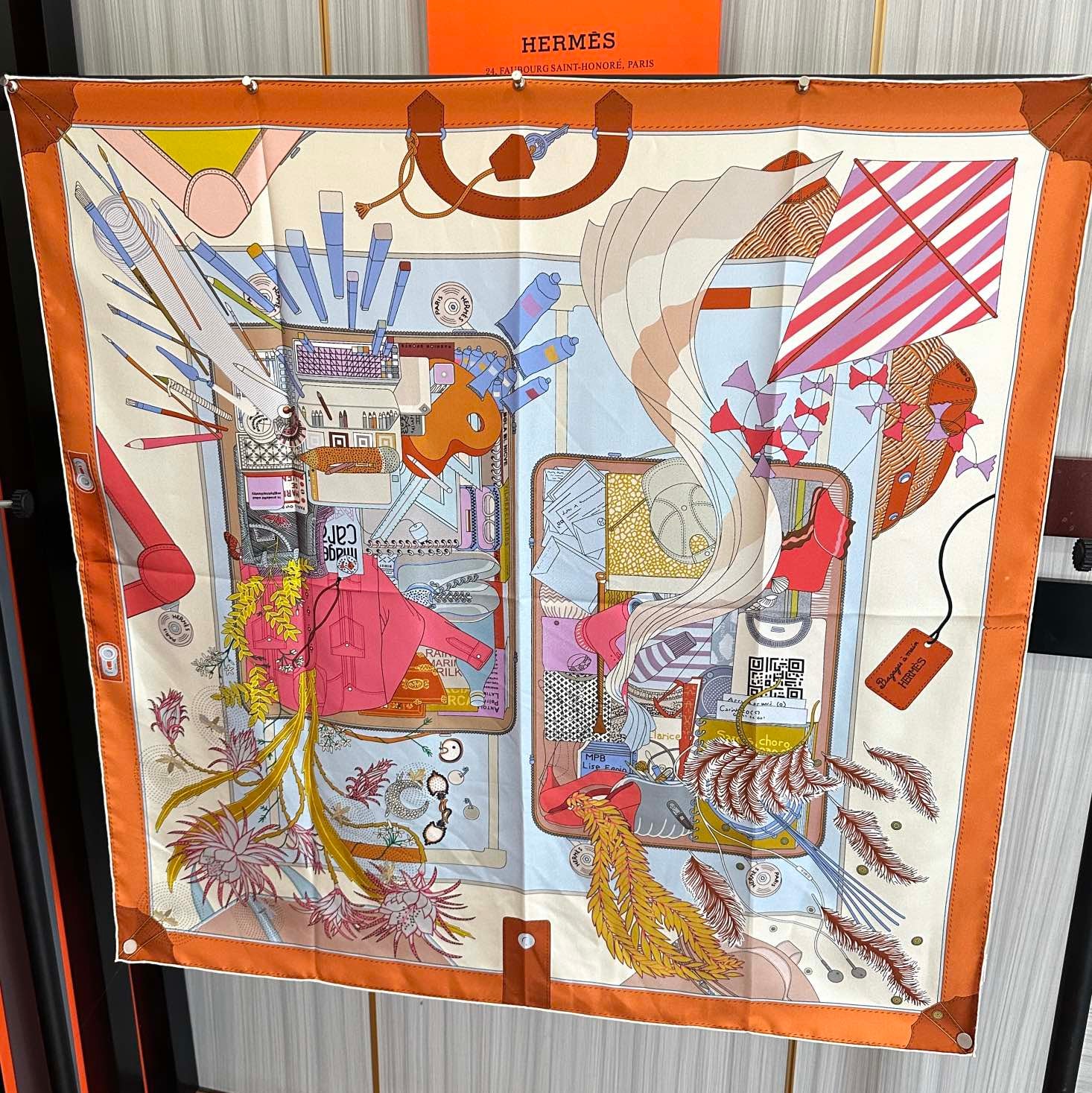 HM 25s Major Scarf 90cm Orange Colorful Cashmere 972934