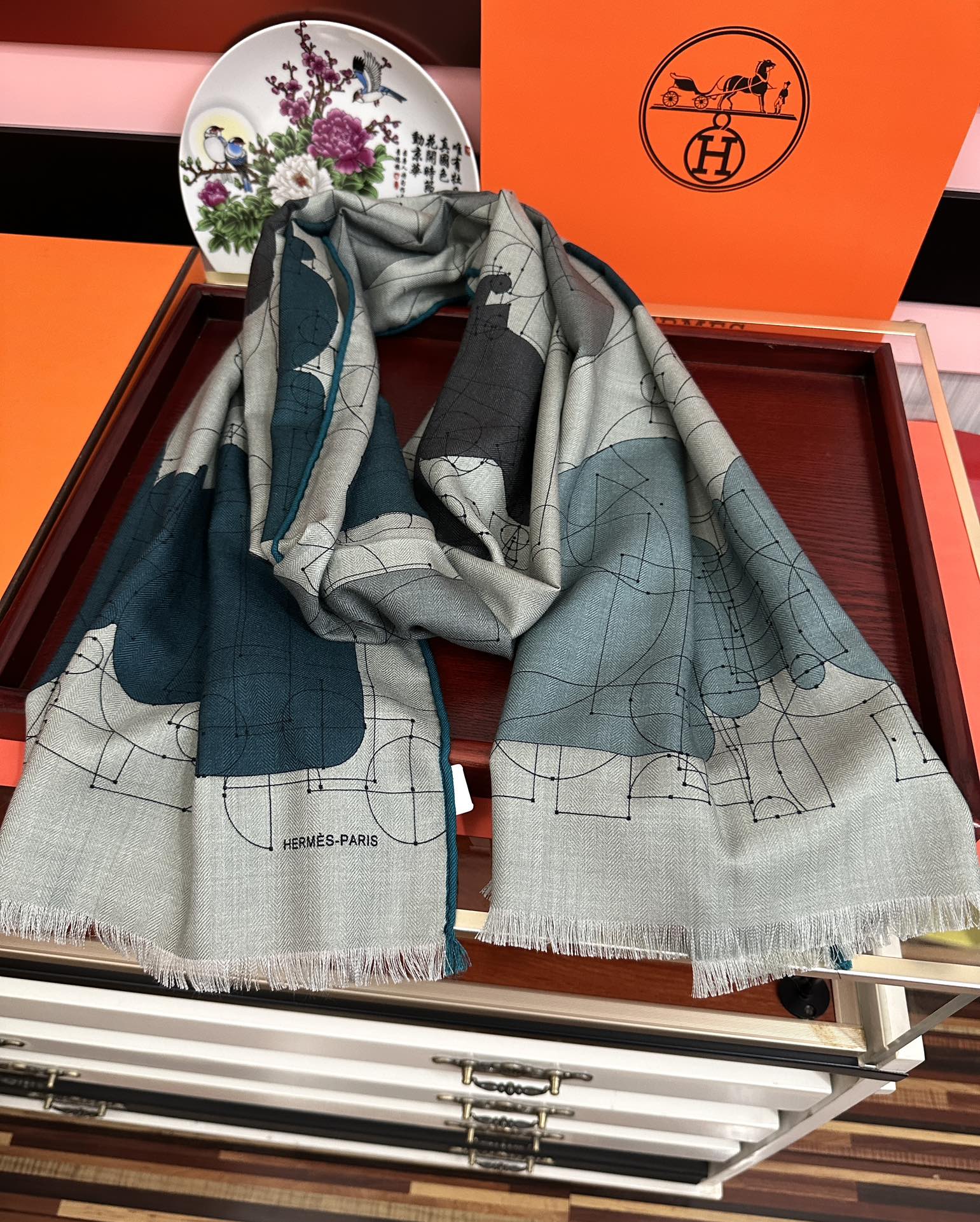 HM 25s Scarf 185 Blue Gray Cashmere 976446