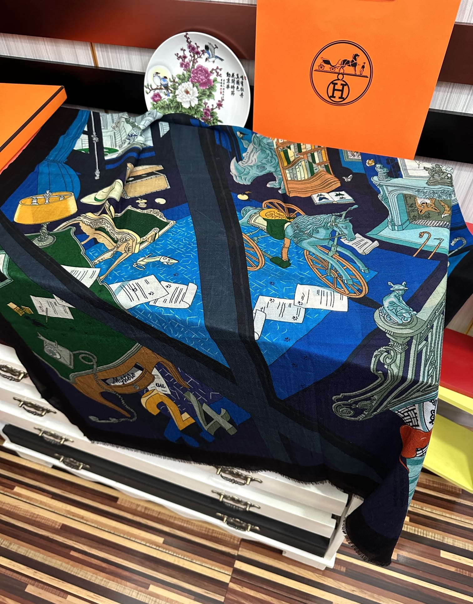 HM Newest Design Scarf 200CM Blue Black Cashmere 976448