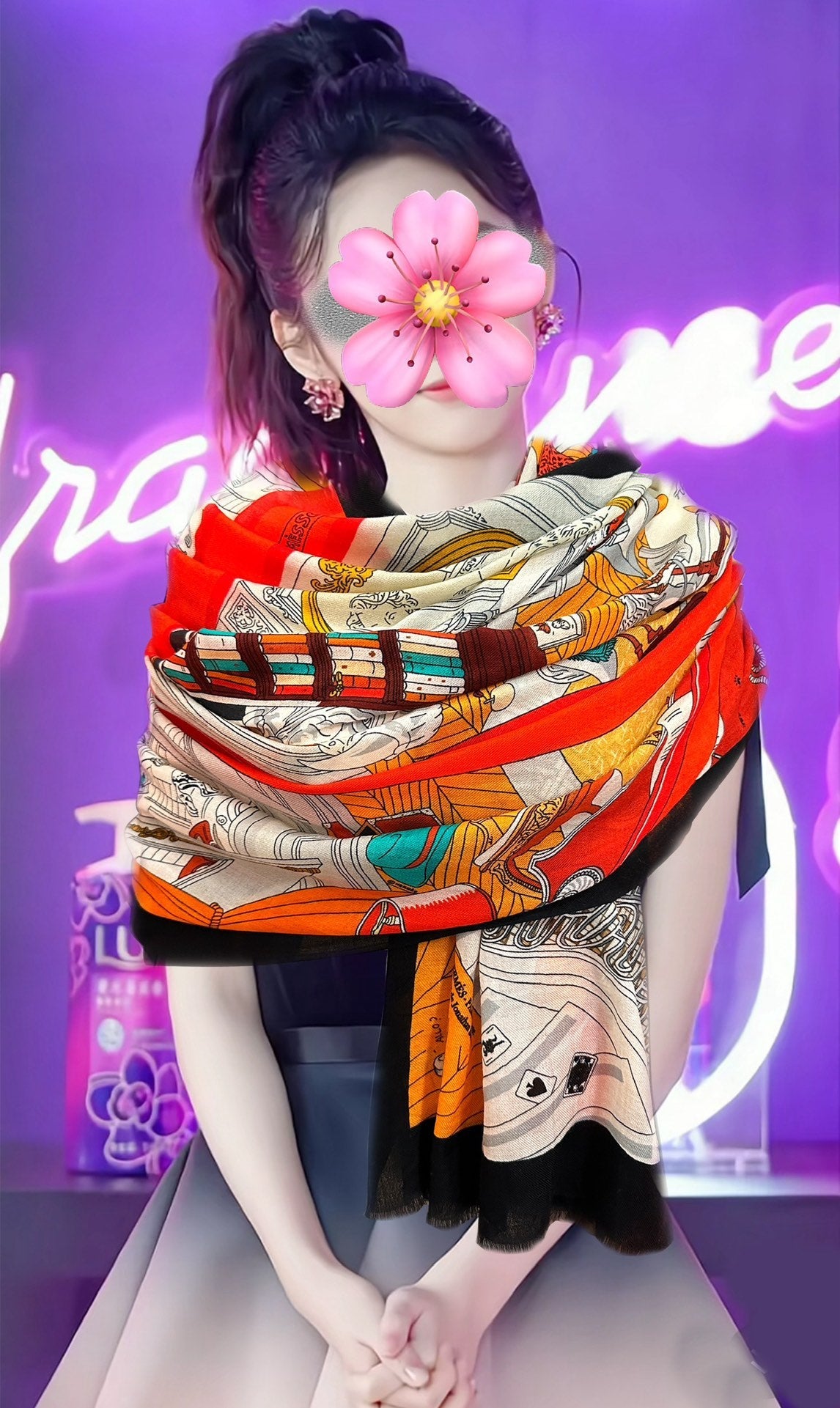 HM Newest Design Scarf 200CM Orange Black Cashmere 976450