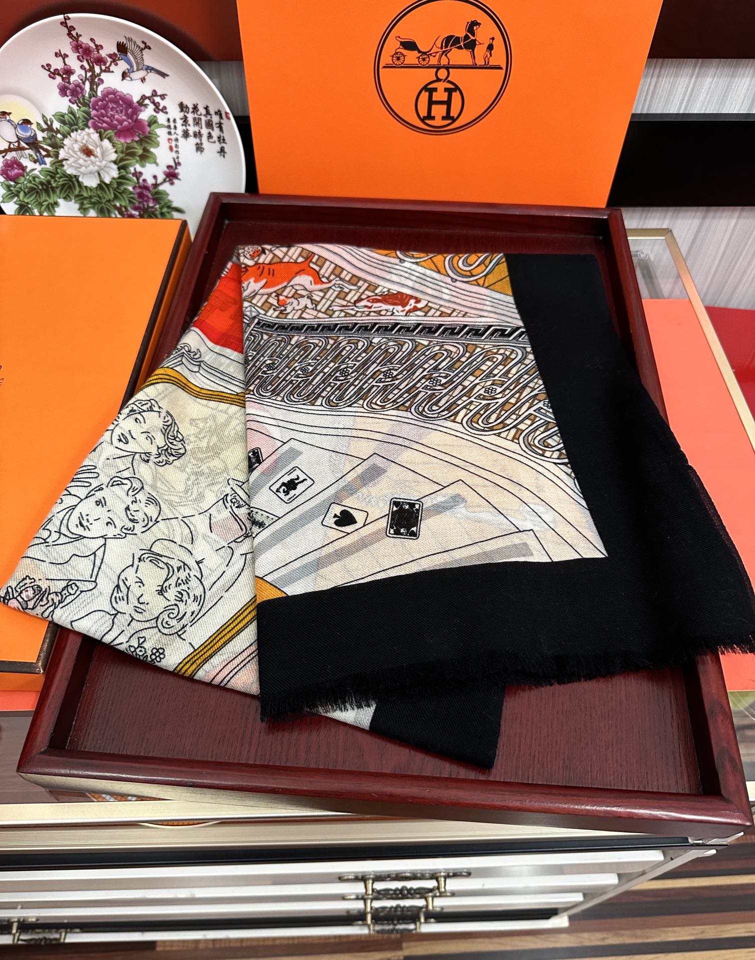 HM Newest Design Scarf 200CM Orange Black Cashmere 976450