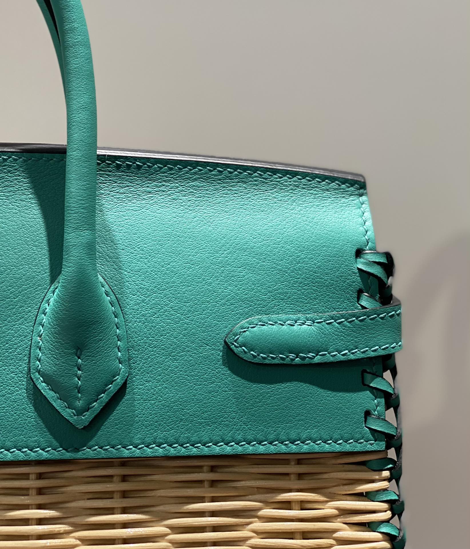 HM BIRKIN 25 CM PICNIC TURQUOISE BAMBOO AND RATTAN