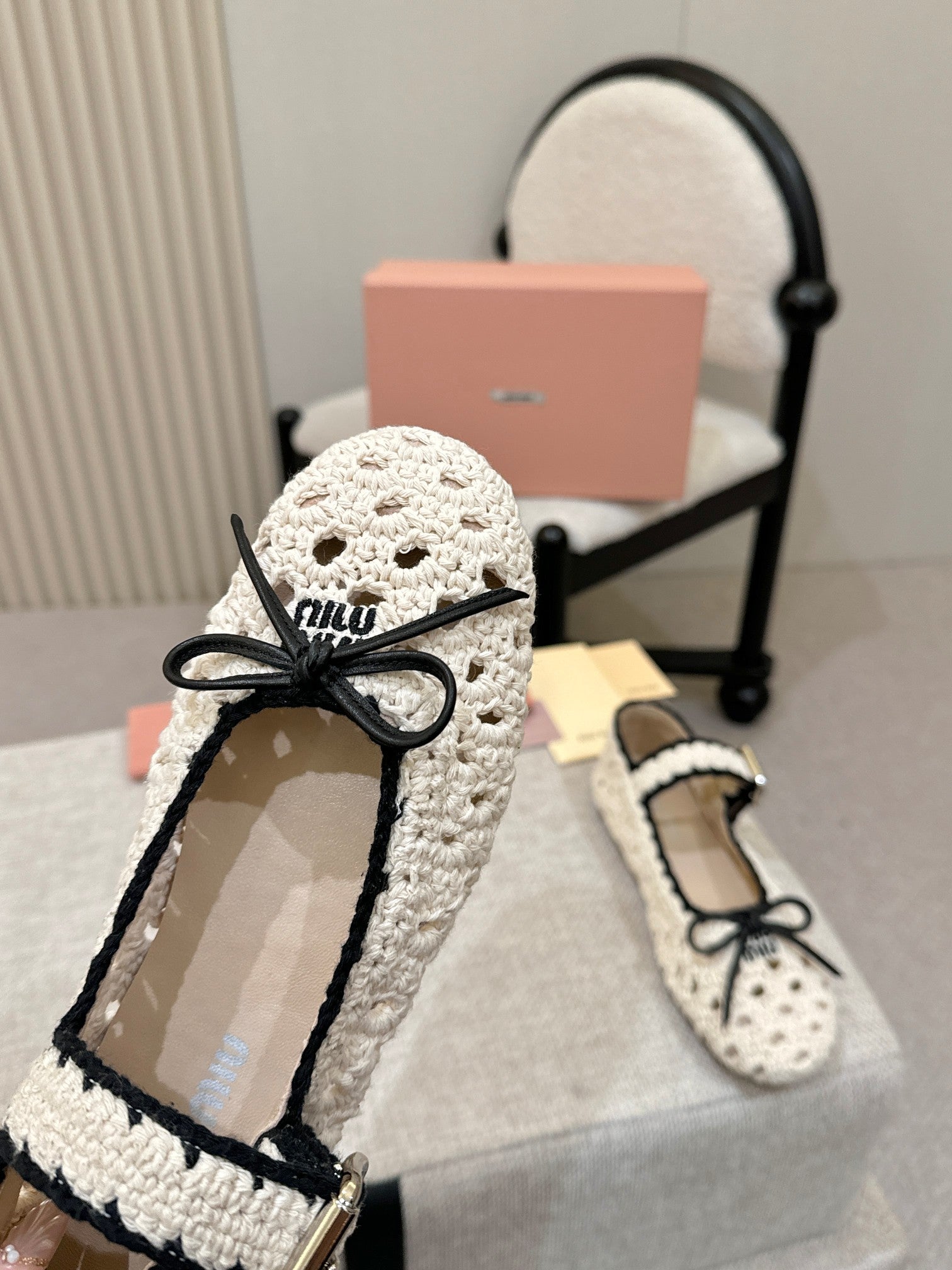 Miumiu 2026 Ballet Flat Cream Mix Colors Crochet 957368