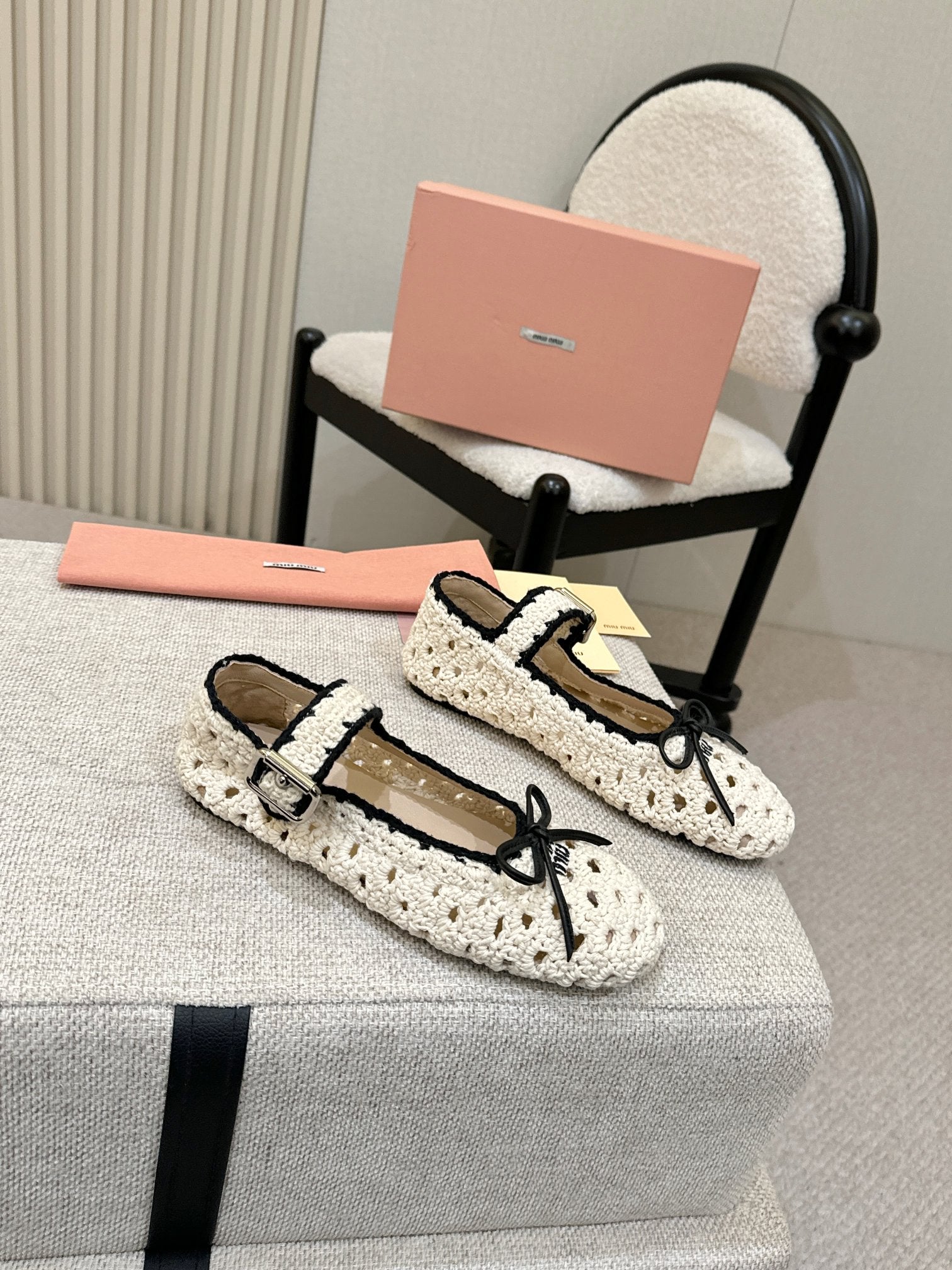 Miumiu 2026 Ballet Flat Cream Mix Colors Crochet 957368