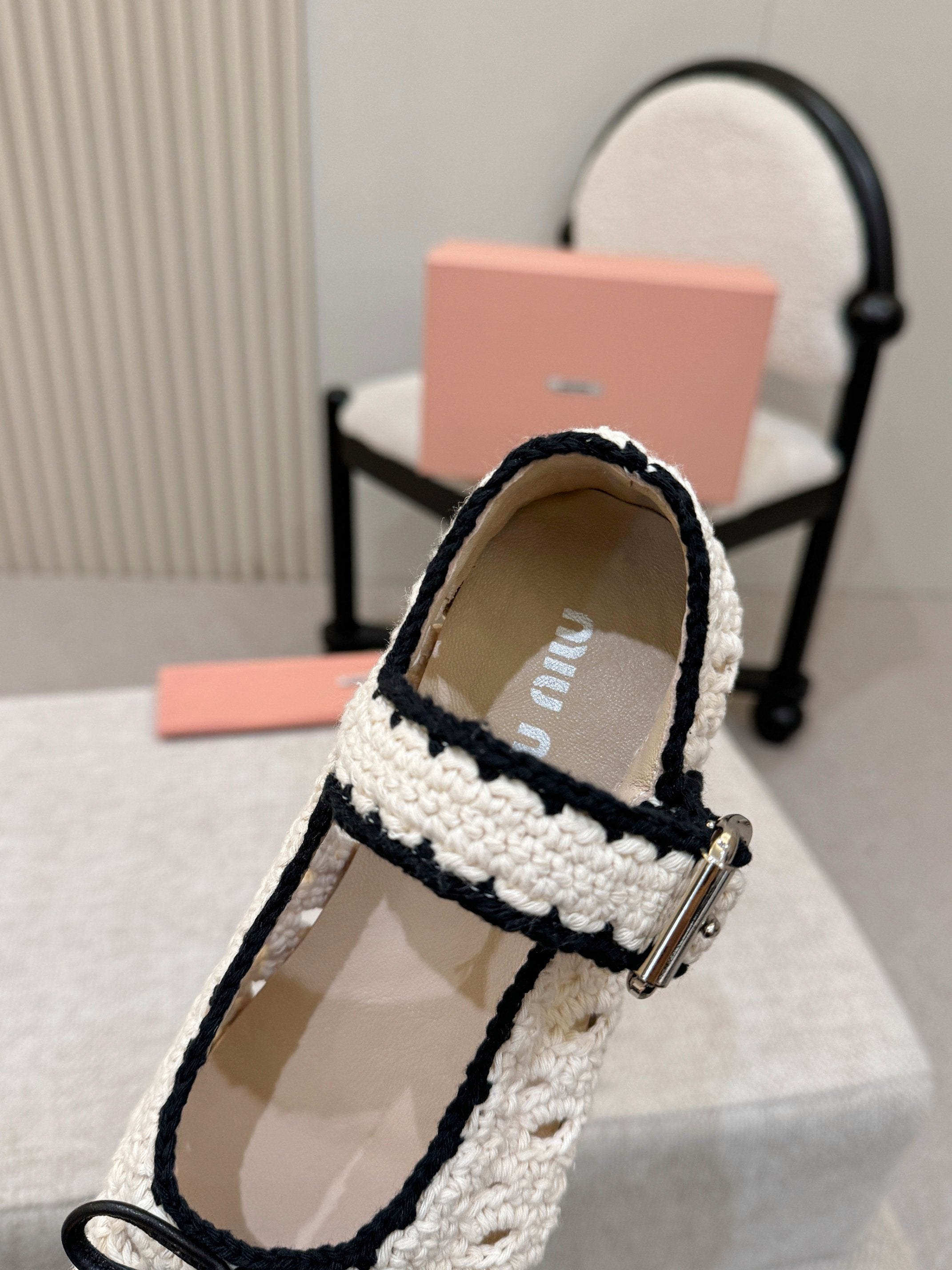 Miumiu 2026 Ballet Flat Cream Mix Colors Crochet 957368