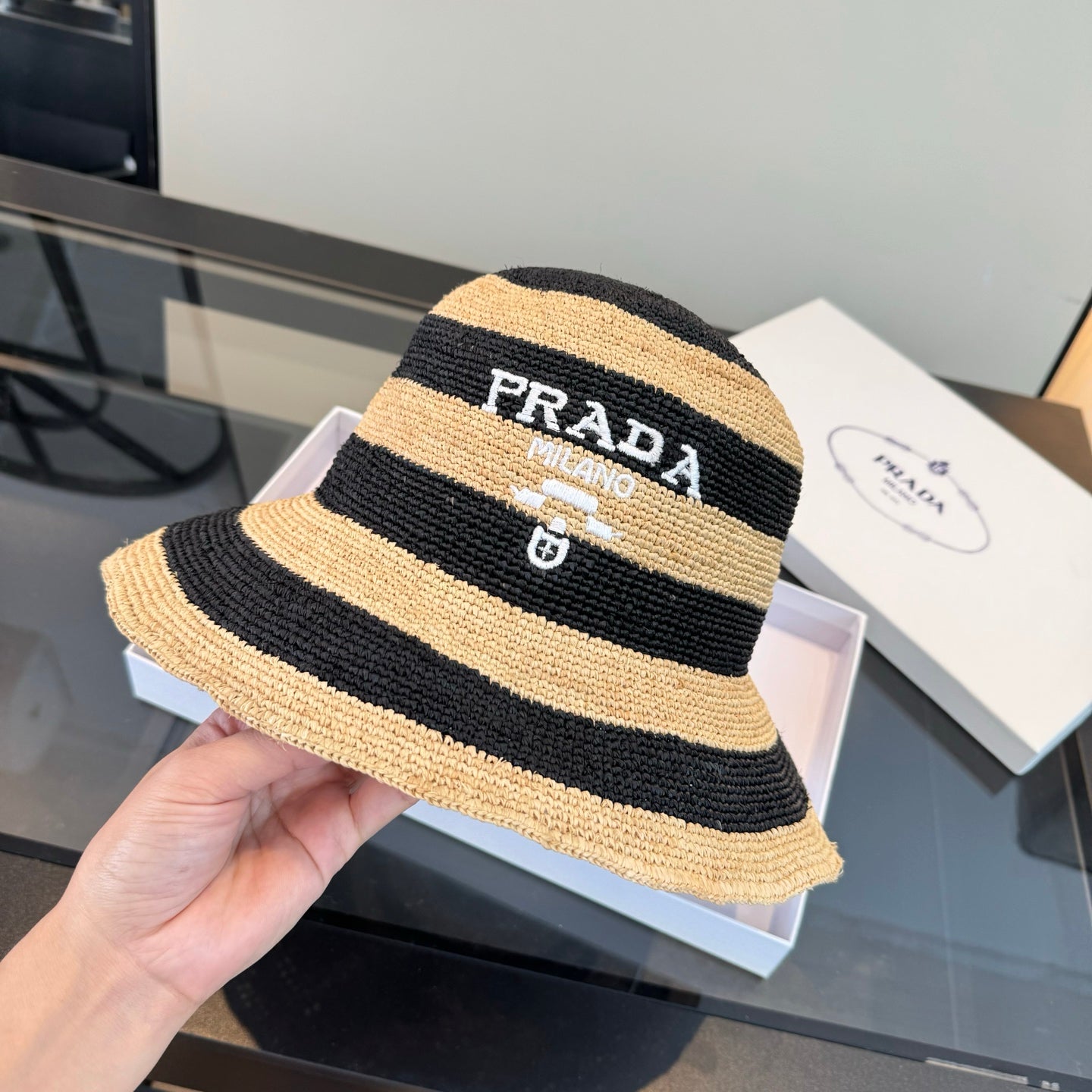 Prada Bowl Hat Raffia 360786