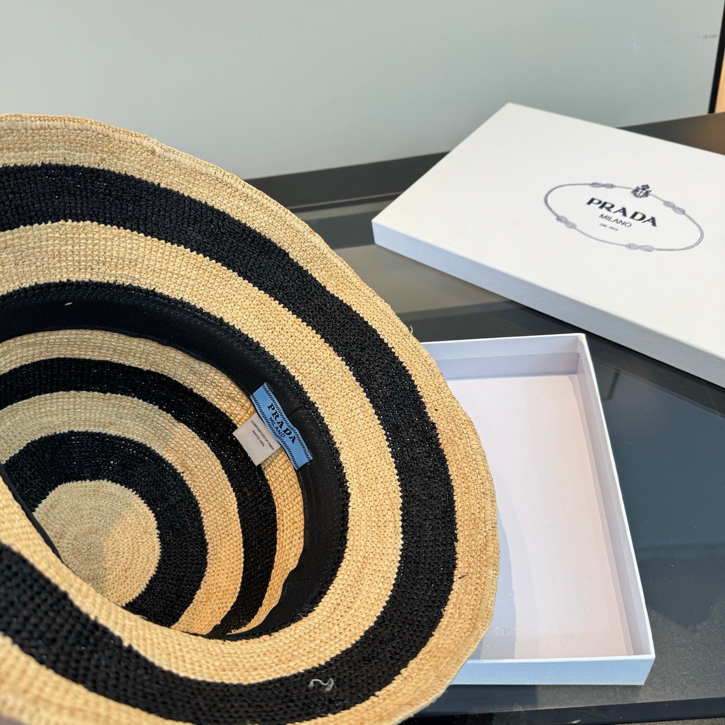 Prada Bowl Hat Raffia 360786